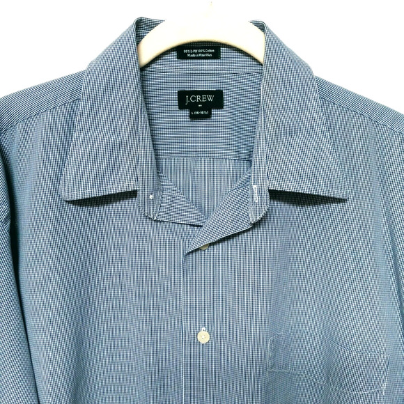 J Crew Mens Blue Checkered Button Up Shirt Large 16-16.5 Long Sleeve Cotton - Picture 1 of 9